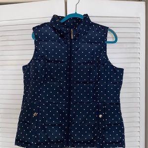 Navy polka dot puffy vest